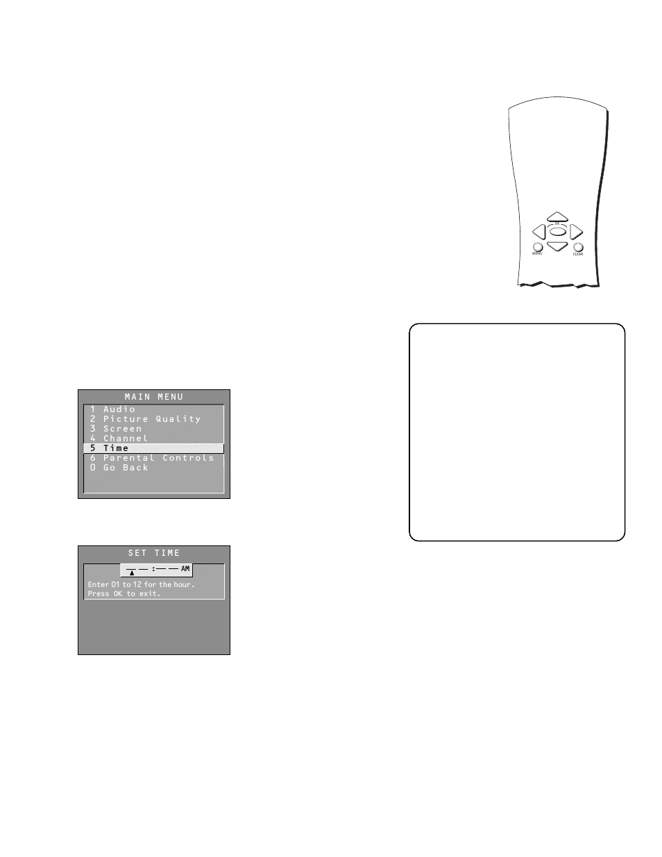 The point and select navigation method, Set the time, Connections & setup | Alternate navigation method | Technicolor - Thomson Proscan MULTIMEDIA MONITOR User Manual | Page 21 / 64