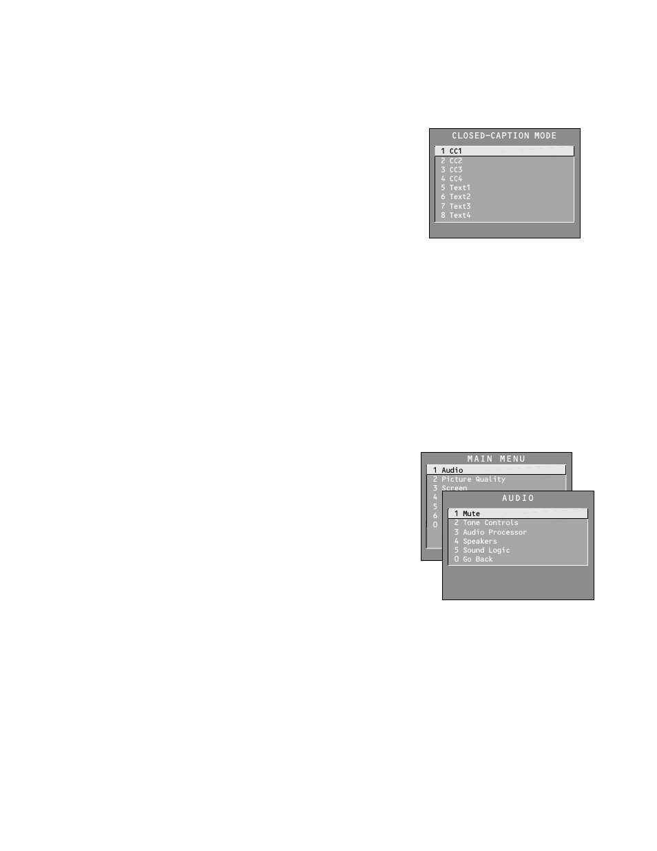 Choice lists, Audio menu, Menus and features | Technicolor - Thomson Proscan MULTIMEDIA MONITOR User Manual | Page 38 / 64