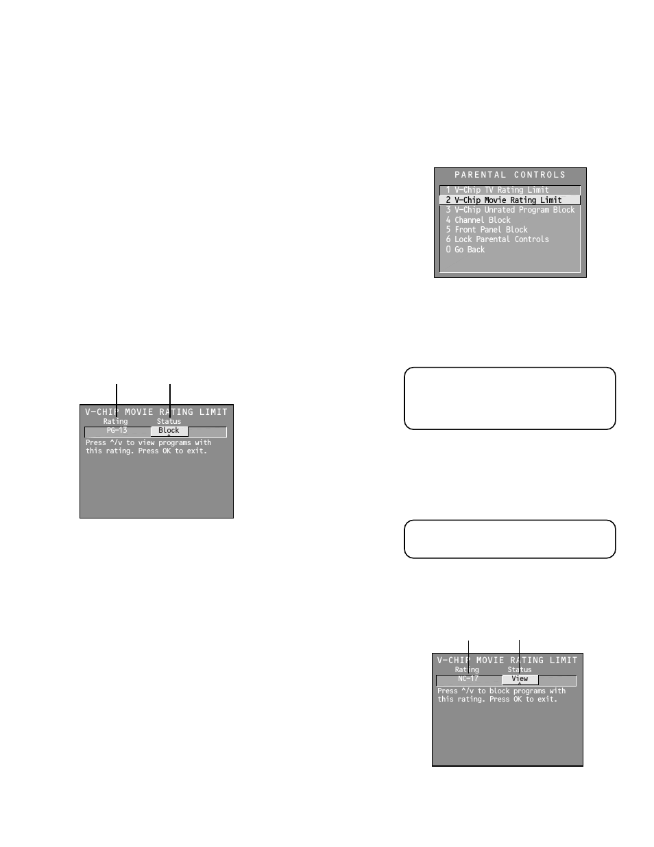 V-chip movie rating limit, Menus and features, Blocking movie ratings | Viewing movie ratings | Technicolor - Thomson Proscan MULTIMEDIA MONITOR User Manual | Page 48 / 64