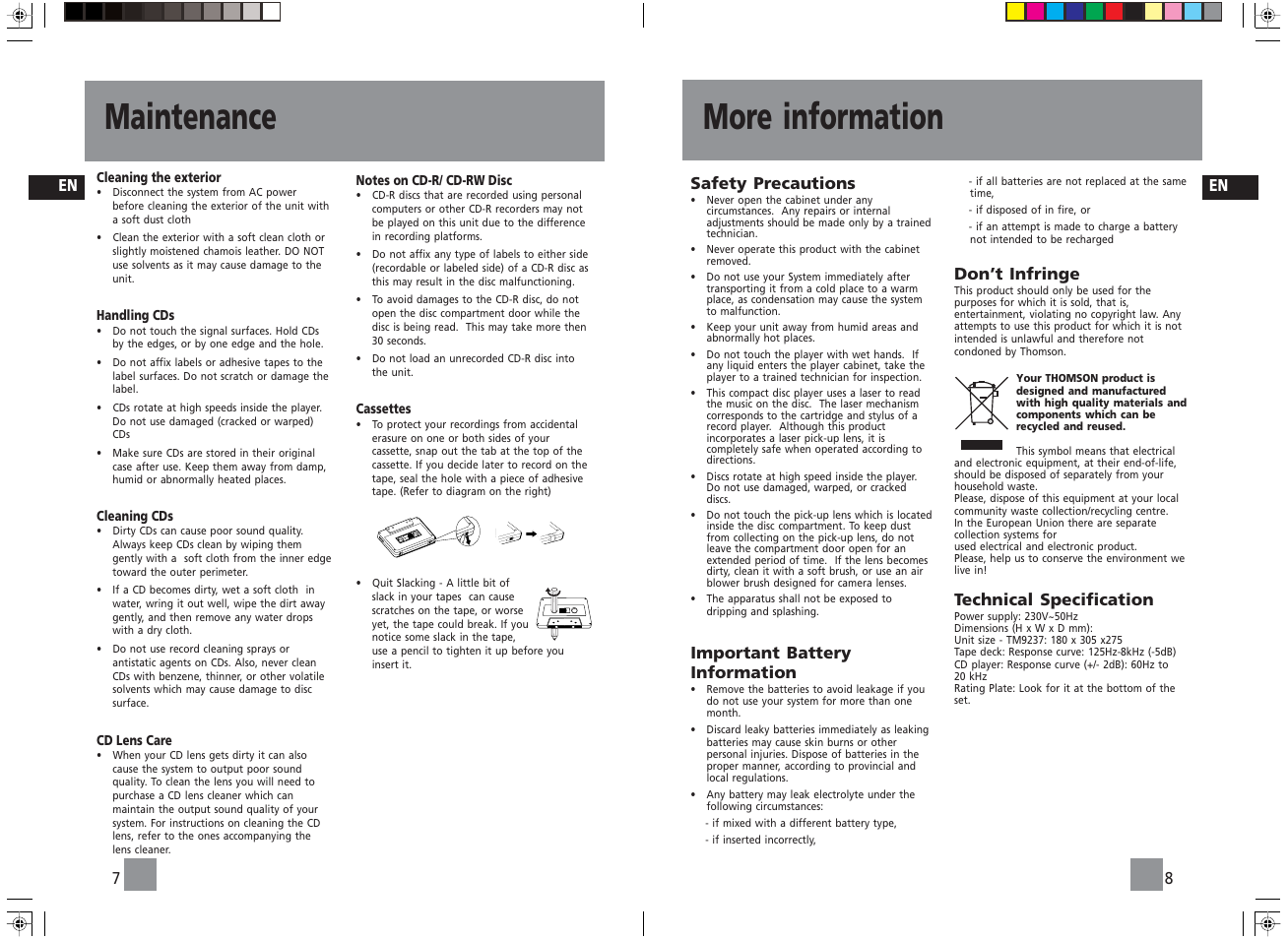 More information maintenance | Technicolor - Thomson TM9237 User Manual | Page 5 / 5