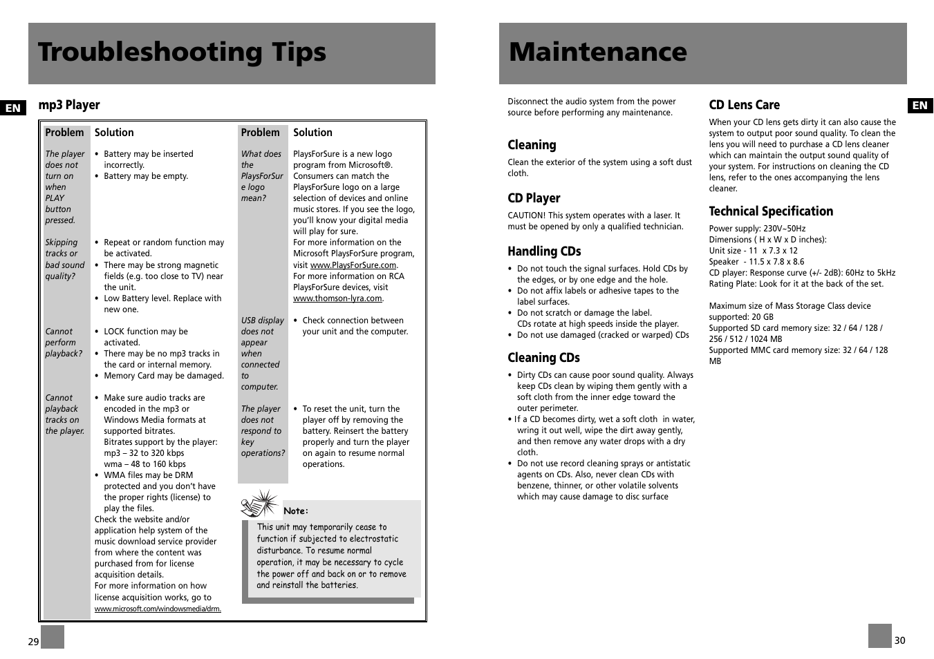 Maintenance troubleshooting tips | Technicolor - Thomson CS700 User Manual | Page 18 / 18