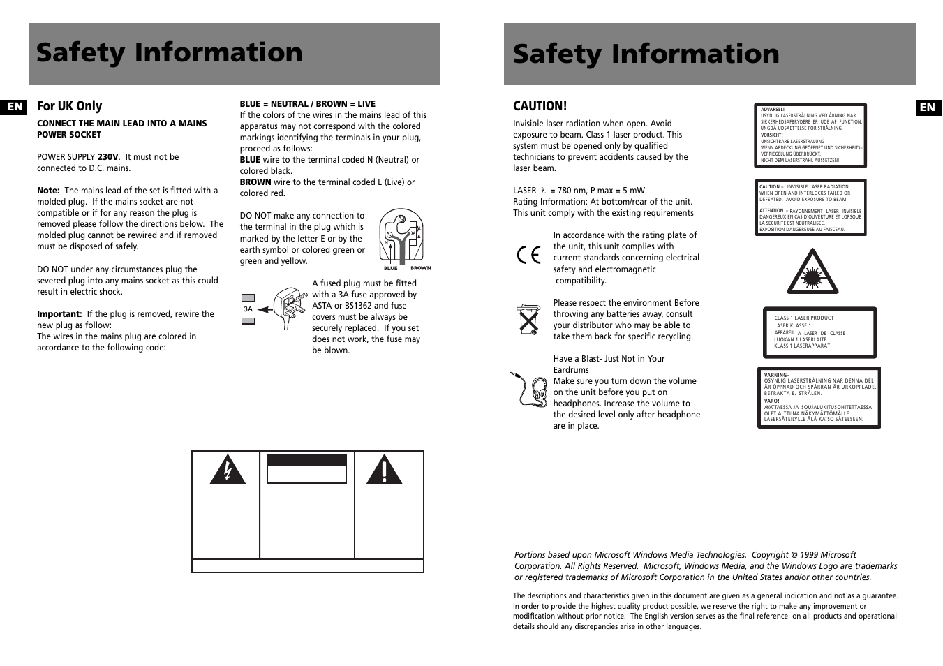 Safety information, For uk only, Caution | Technicolor - Thomson CS700 User Manual | Page 2 / 18