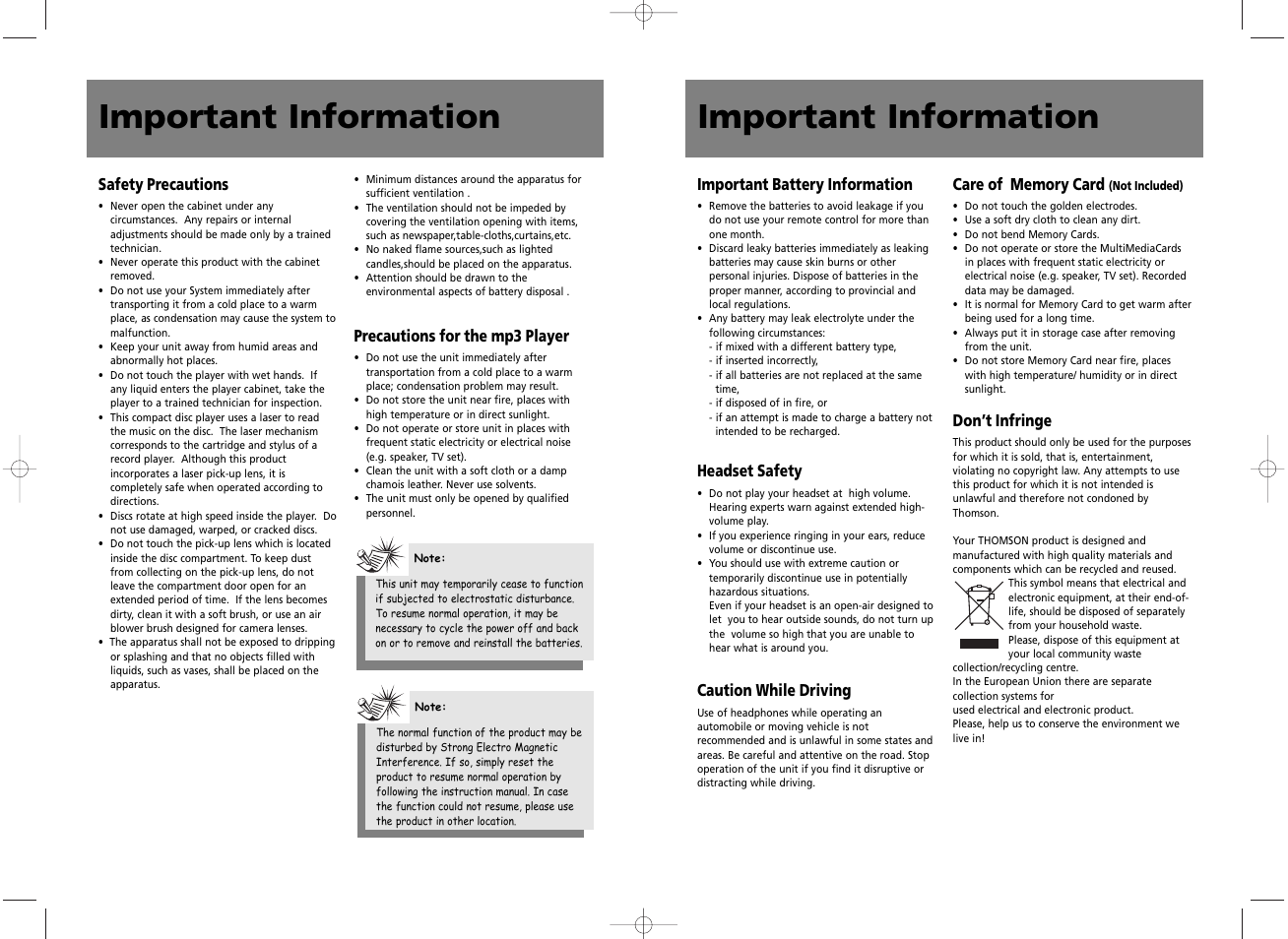 Important information | Technicolor - Thomson CS700 User Manual | Page 3 / 18