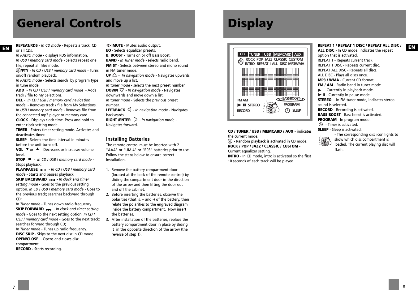 General controls, Display | Technicolor - Thomson CS700 User Manual | Page 7 / 18