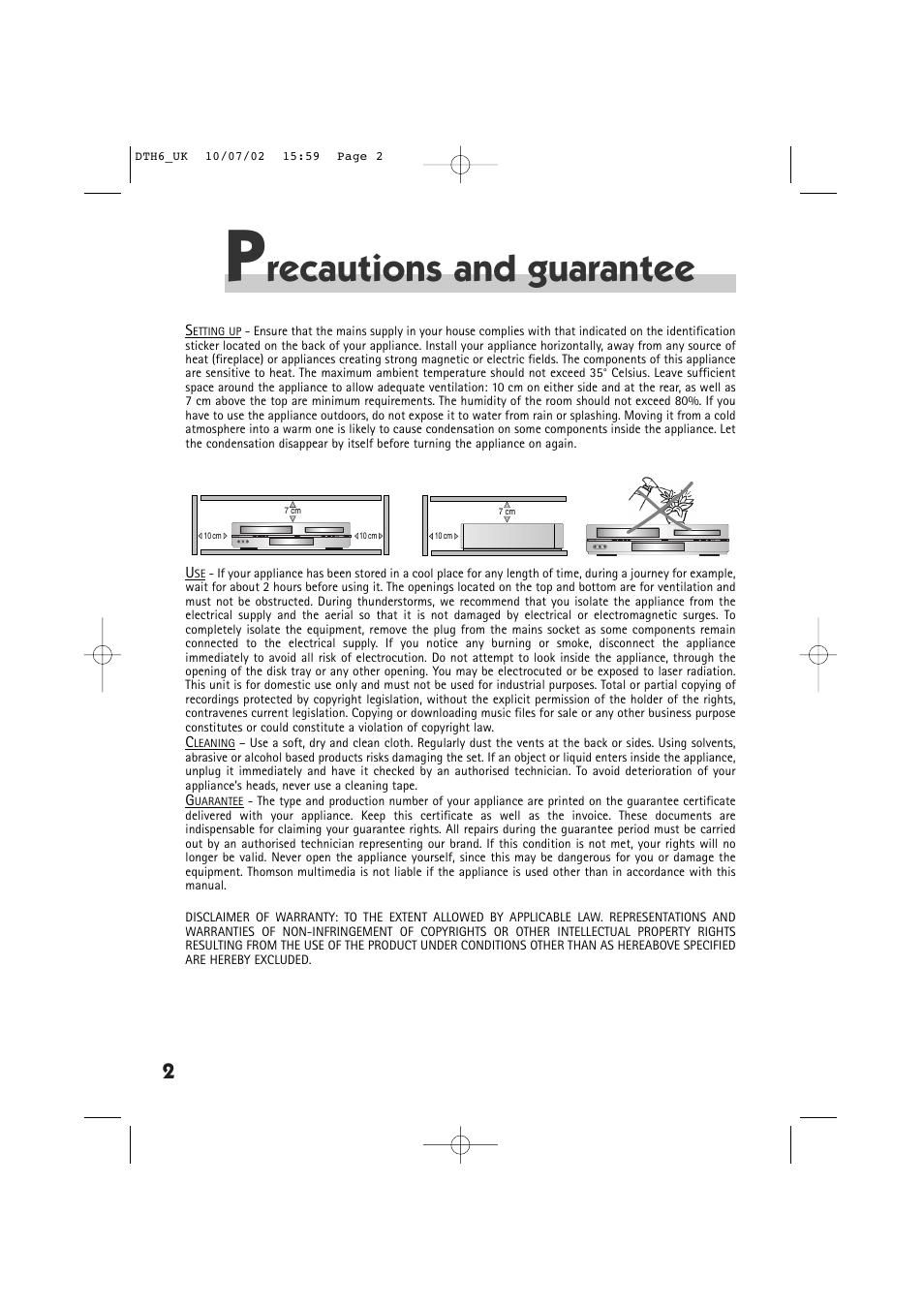 Recautions and guarantee | Technicolor - Thomson DTH 6000 User Manual | Page 2 / 33