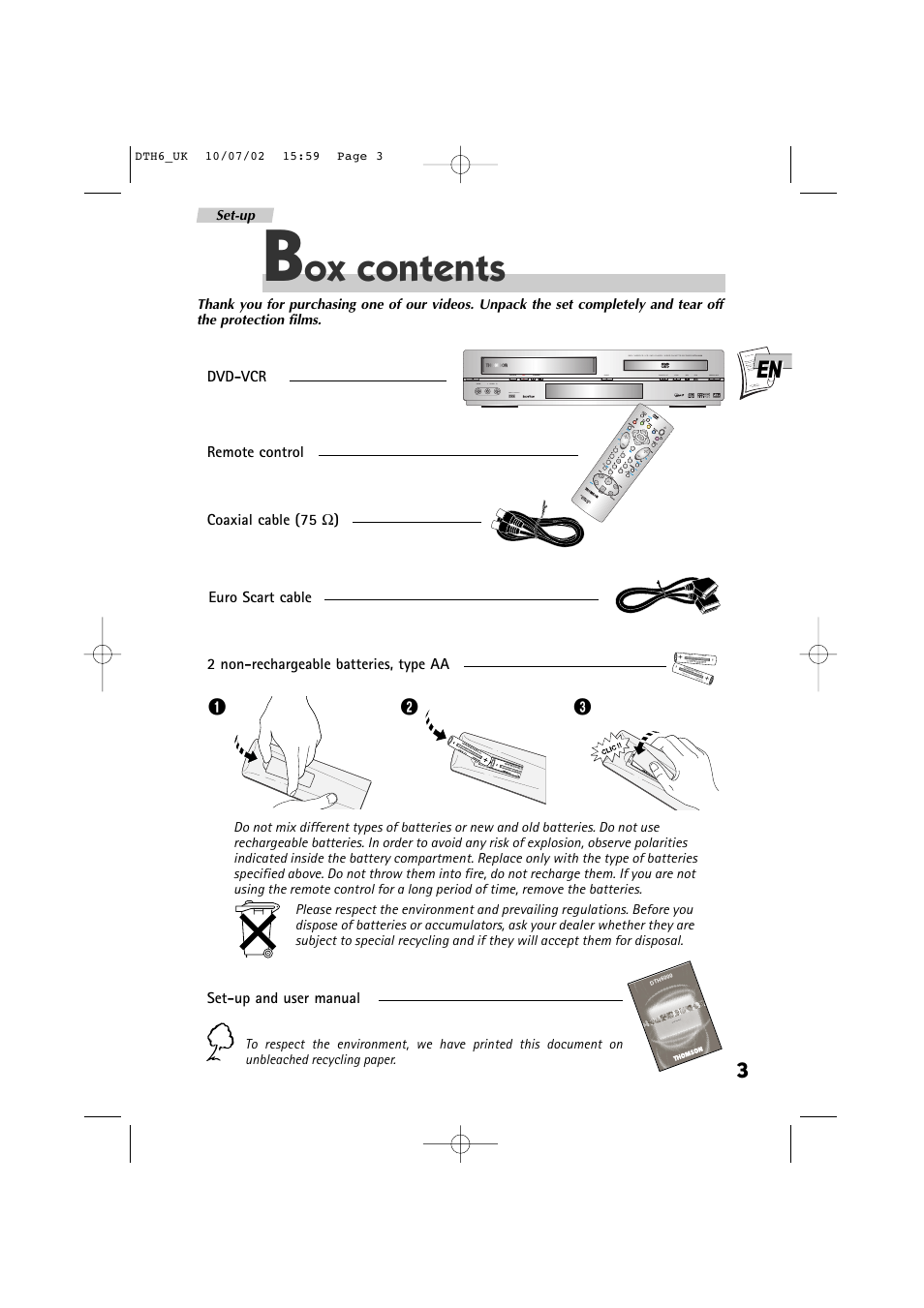 Ox contents | Technicolor - Thomson DTH 6000 User Manual | Page 3 / 33