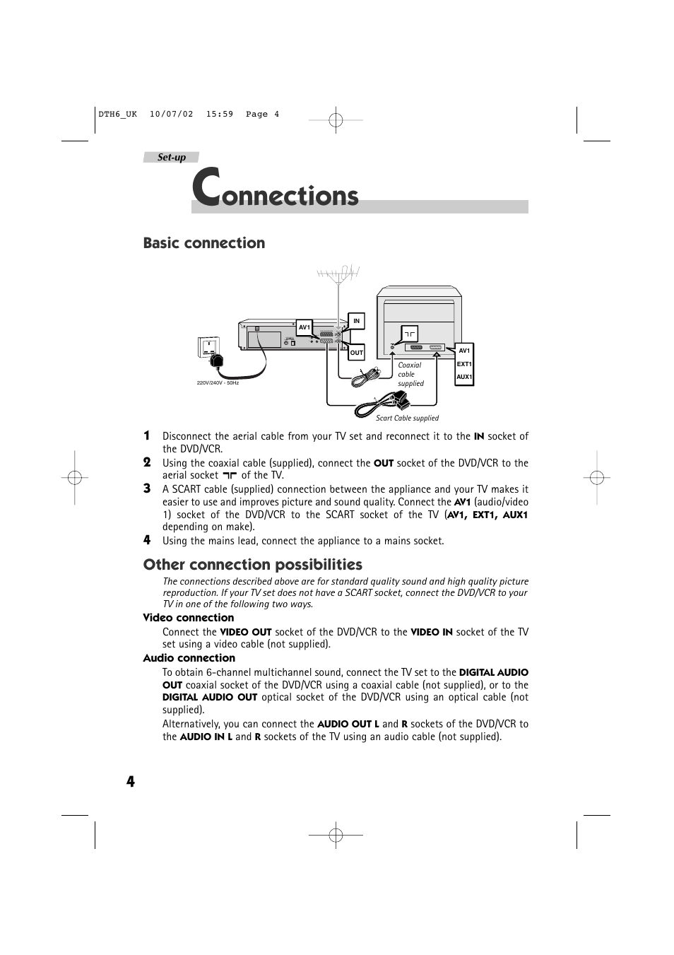 Onnections, Basic connection, Other connection possibilities | Technicolor - Thomson DTH 6000 User Manual | Page 4 / 33