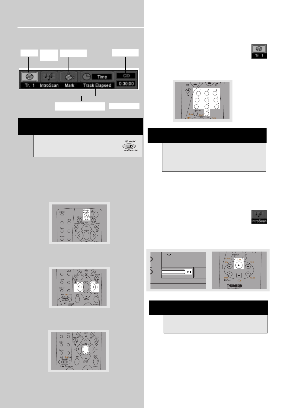 Cd / mp3 player, On- screen banner display for cd playback, General use | Selecting a track, Introscan (only for audio cds) | Technicolor - Thomson CD/MP3 Player User Manual | Page 3 / 7