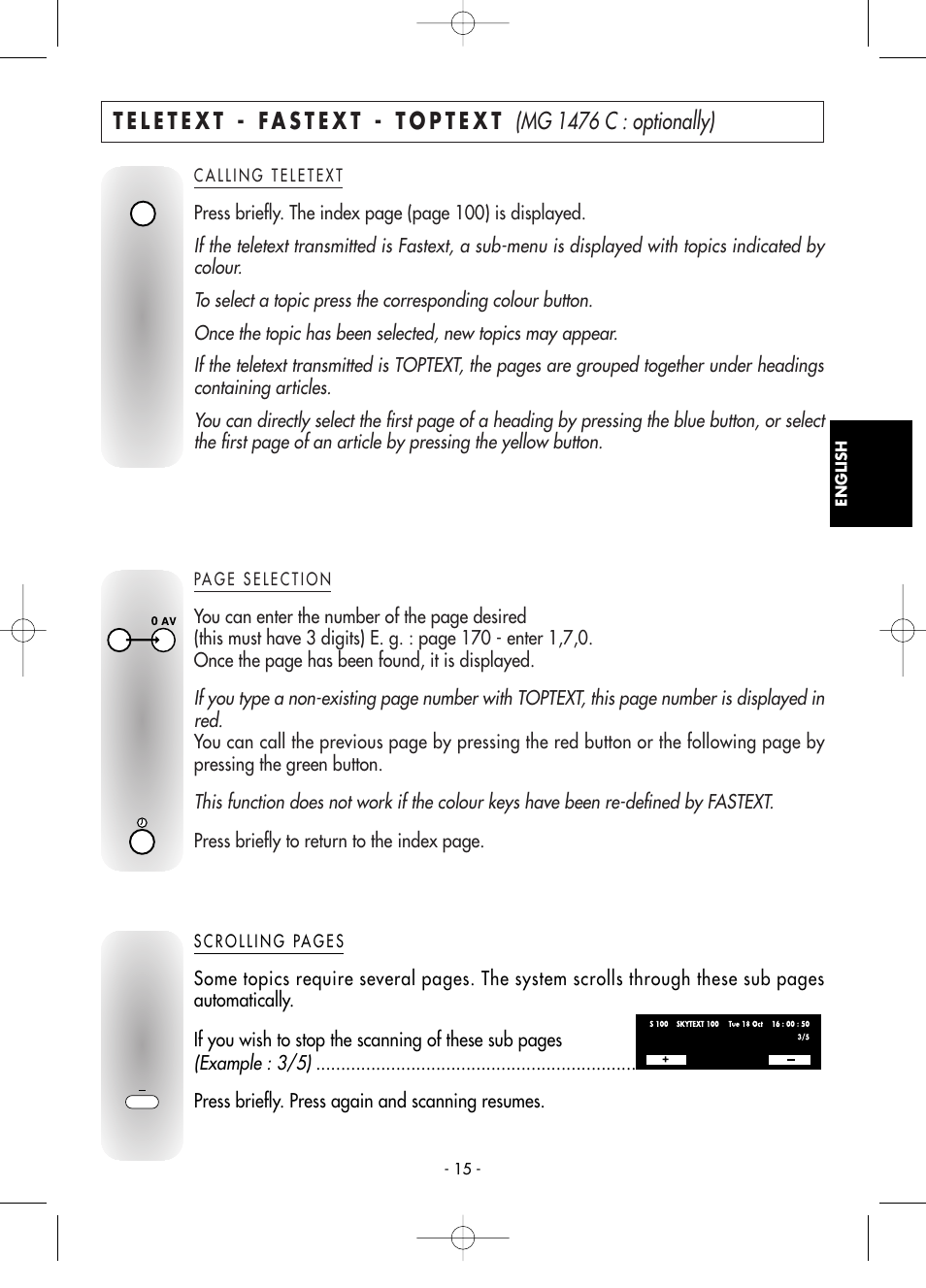 Teletext - fastext - toptext, Calling teletext | Technicolor - Thomson Telefunken M G 1 4 7 6 C T User Manual | Page 15 / 18