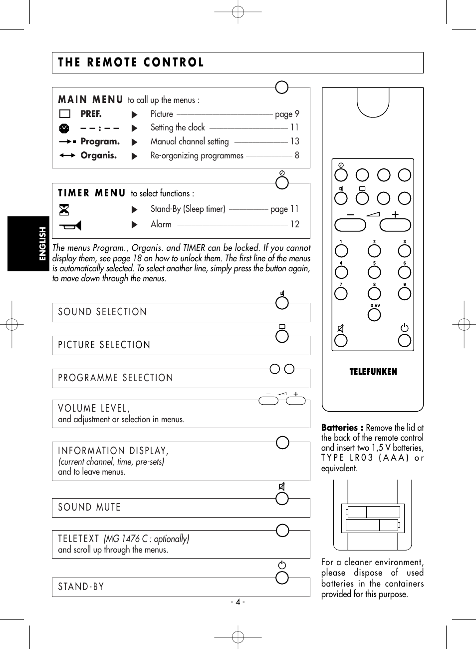 The remote control | Technicolor - Thomson Telefunken M G 1 4 7 6 C T User Manual | Page 4 / 18