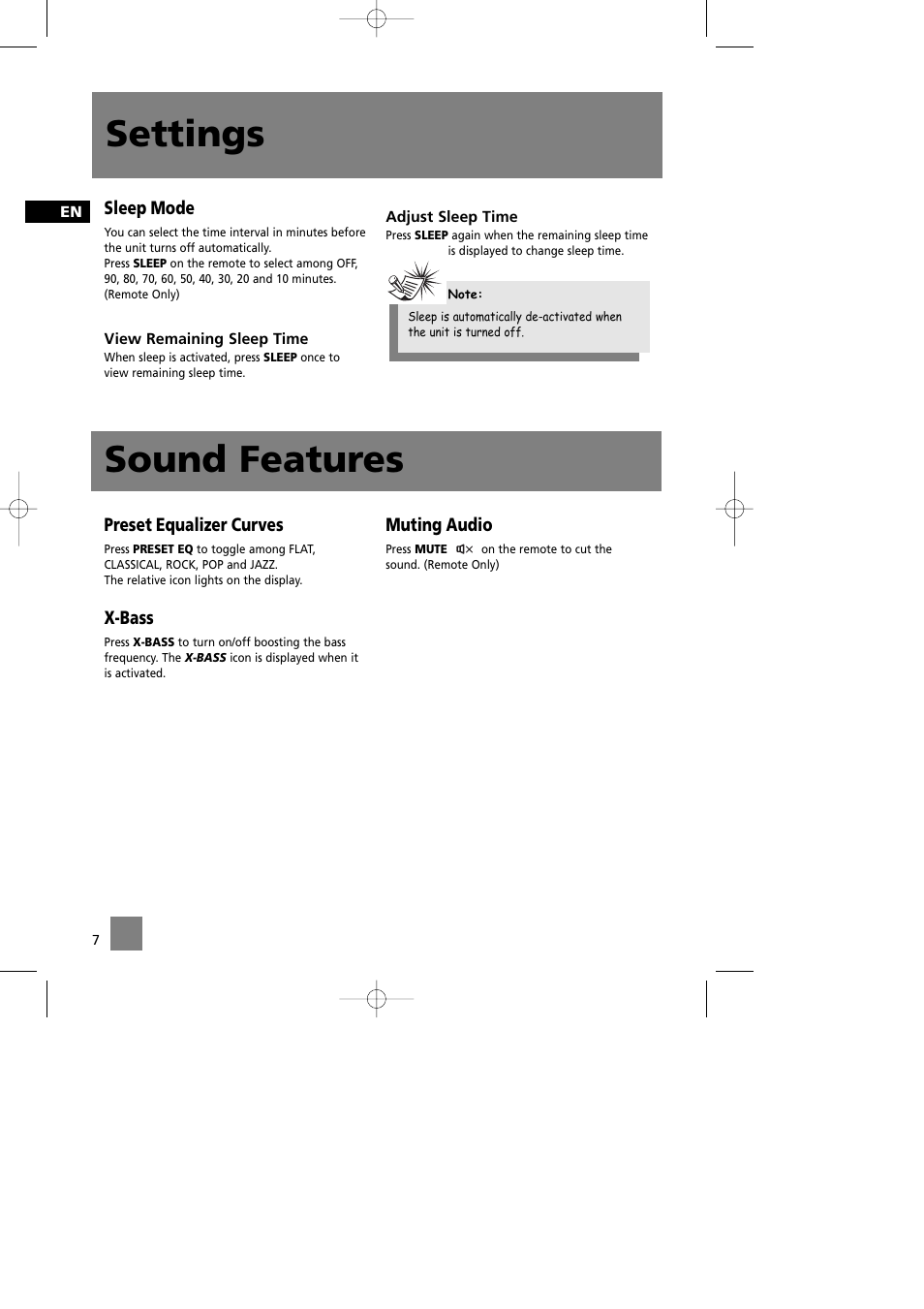 Settings, Sound features | Technicolor - Thomson Thomson Life CS90 User Manual | Page 11 / 18