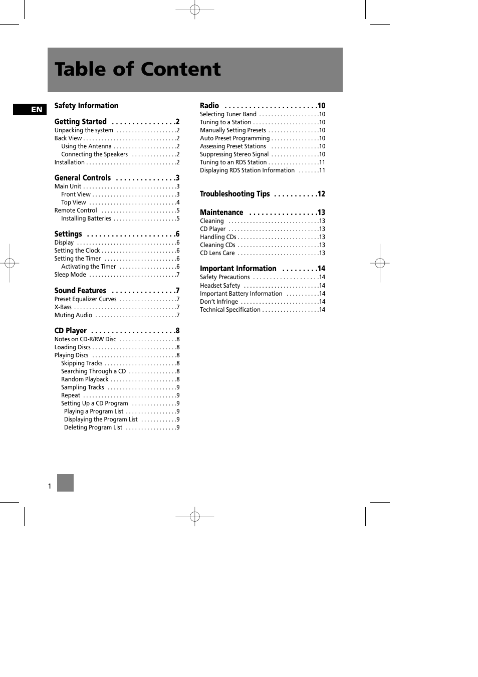 Table of content | Technicolor - Thomson Thomson Life CS90 User Manual | Page 5 / 18