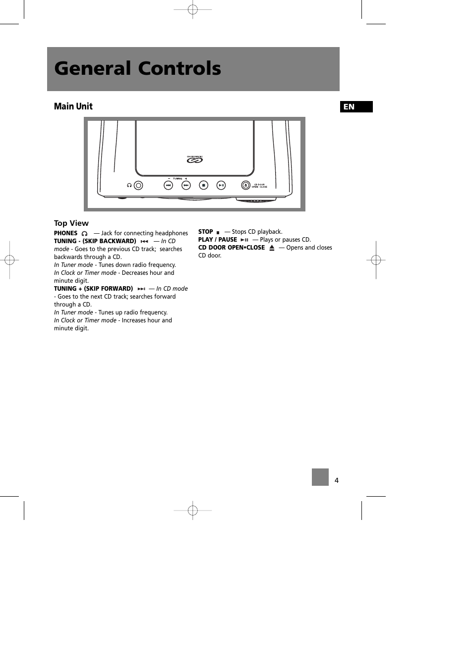 General controls, Main unit | Technicolor - Thomson Thomson Life CS90 User Manual | Page 8 / 18