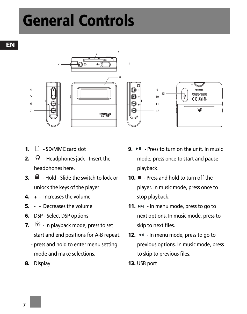 General controls, En 7 | Technicolor - Thomson M200EG1 User Manual | Page 16 / 46