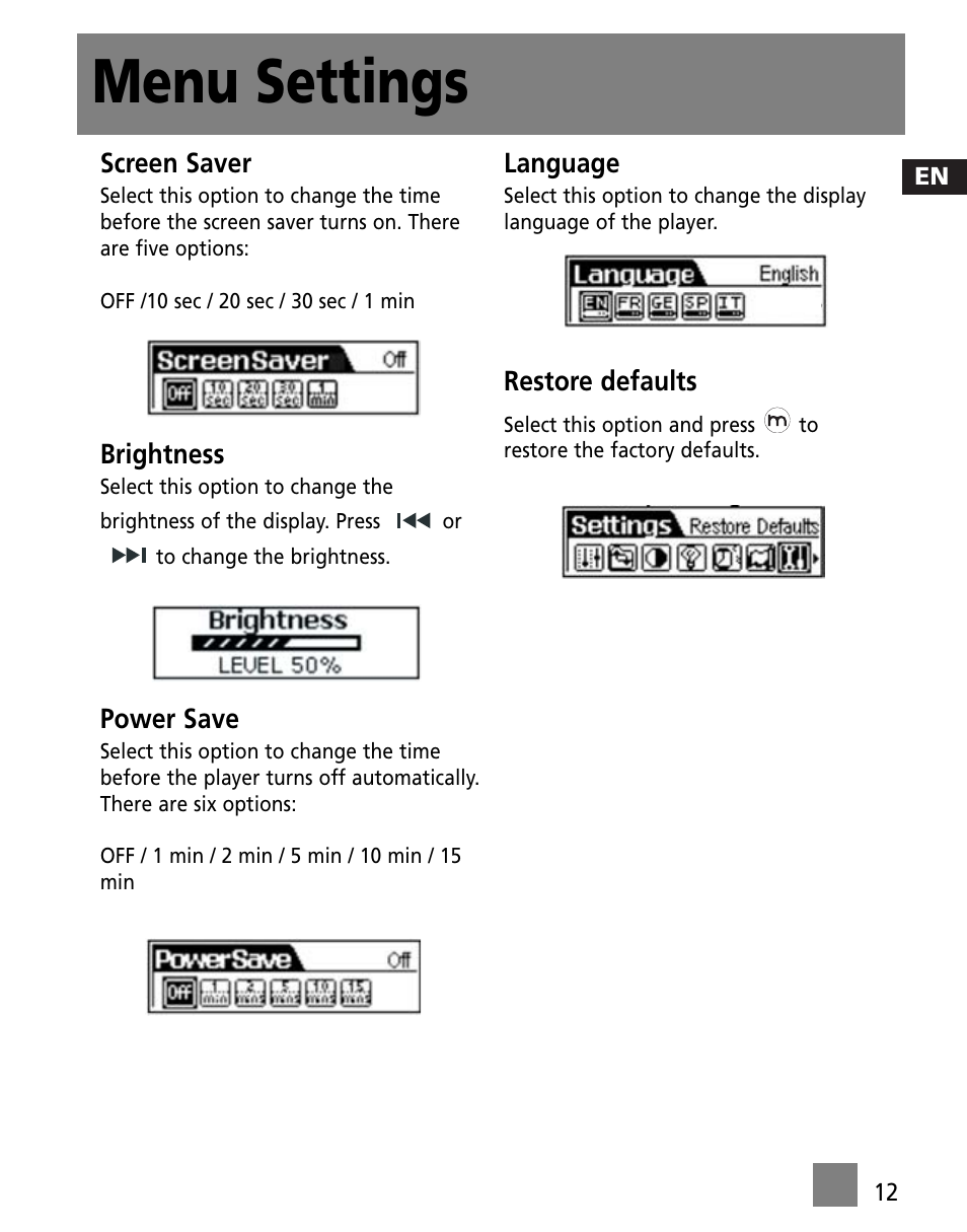 Menu settings | Technicolor - Thomson M200EG1 User Manual | Page 21 / 46