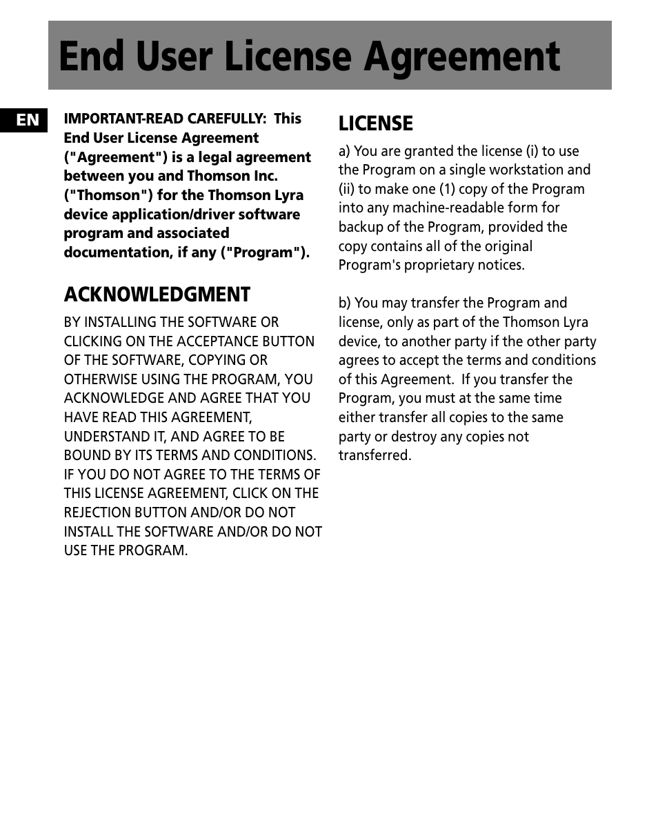 End user license agreement | Technicolor - Thomson M200EG1 User Manual | Page 27 / 46