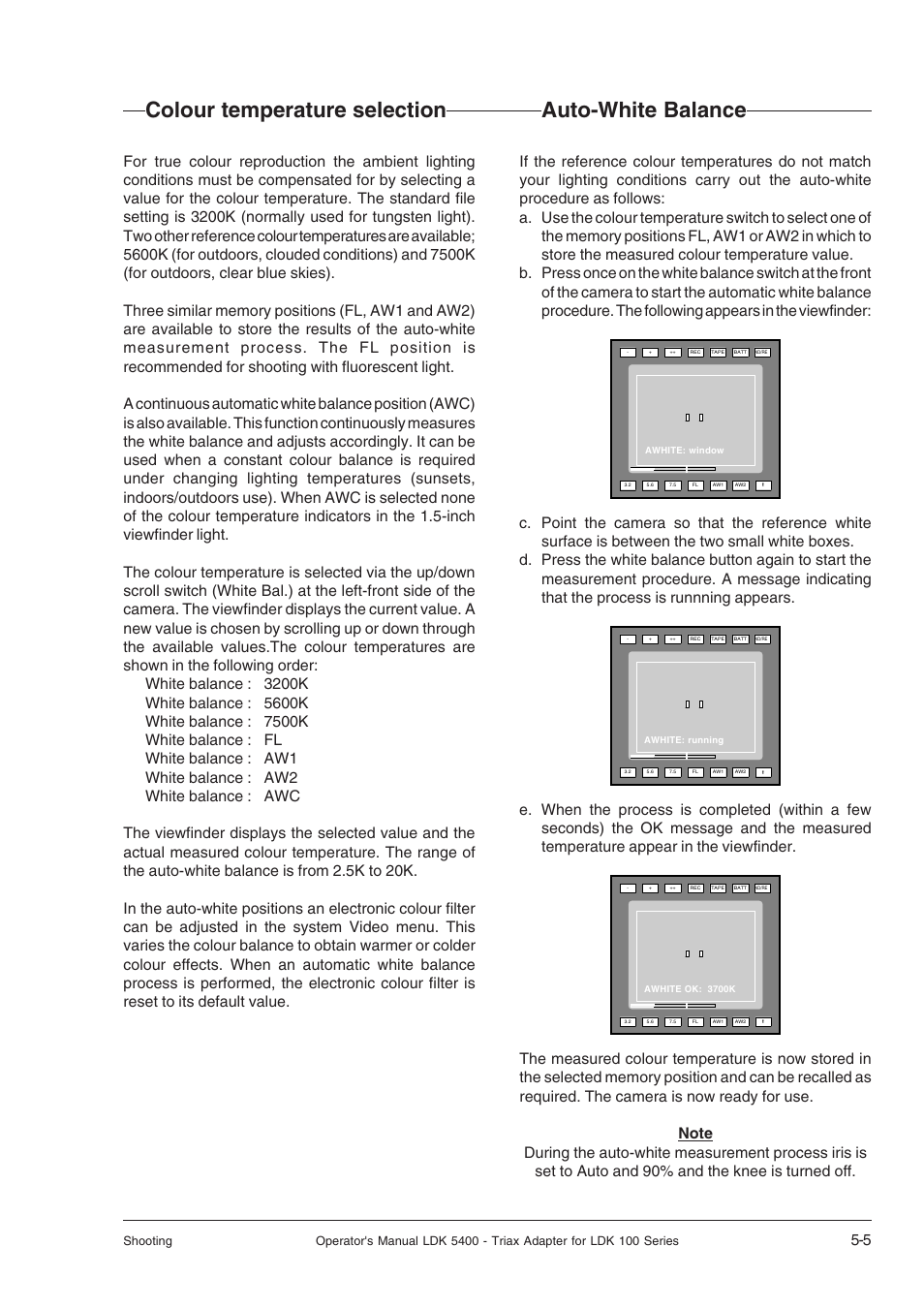 Colour temperature selection, Auto-white balance | Technicolor - Thomson 5400LDK User Manual | Page 43 / 72