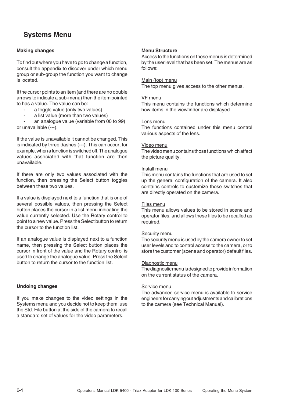 Systems menu | Technicolor - Thomson 5400LDK User Manual | Page 50 / 72