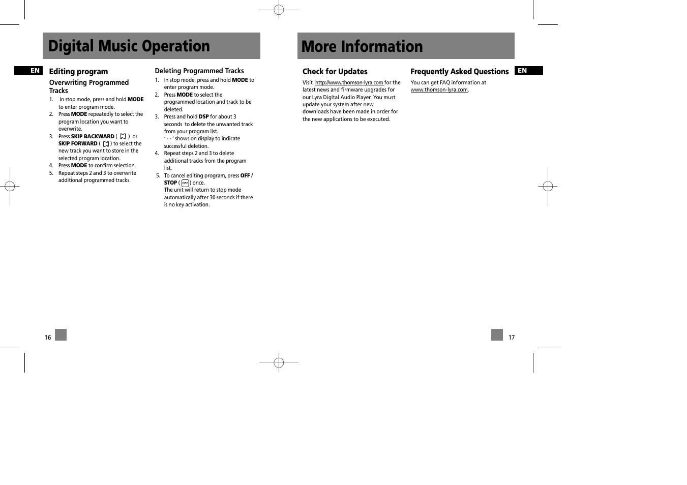 More information, Digital music operation | Technicolor - Thomson Thomson Lyra PDP2548 User Manual | Page 12 / 14
