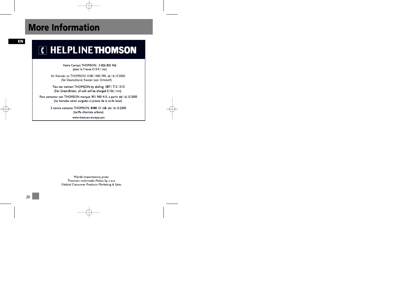 More information | Technicolor - Thomson Thomson Lyra PDP2548 User Manual | Page 14 / 14