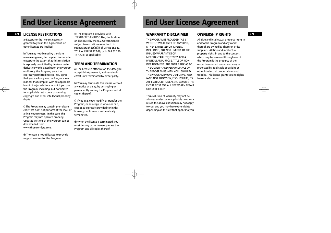 End user license agreement | Technicolor - Thomson Thomson Lyra PDP2548 User Manual | Page 2 / 14