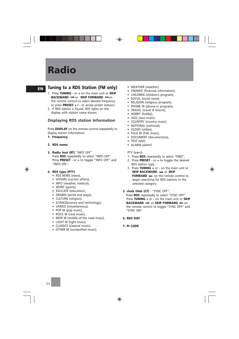Radio, Tuning to a rds station (fm only) | Technicolor - Thomson CS140 User Manual | Page 13 / 18