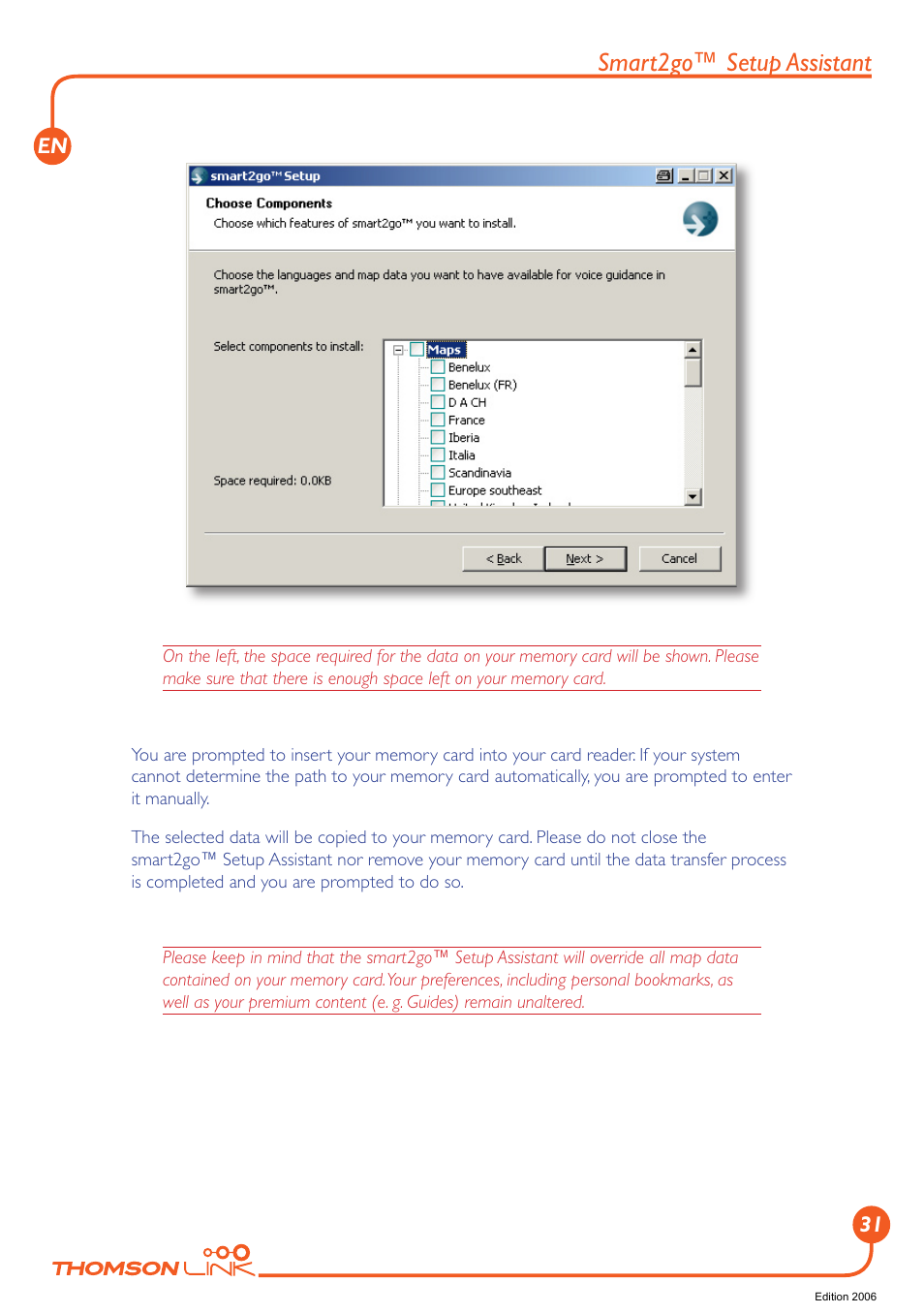 Smart2go™ setup assistant | Technicolor - Thomson GPS 420 User Manual | Page 32 / 109