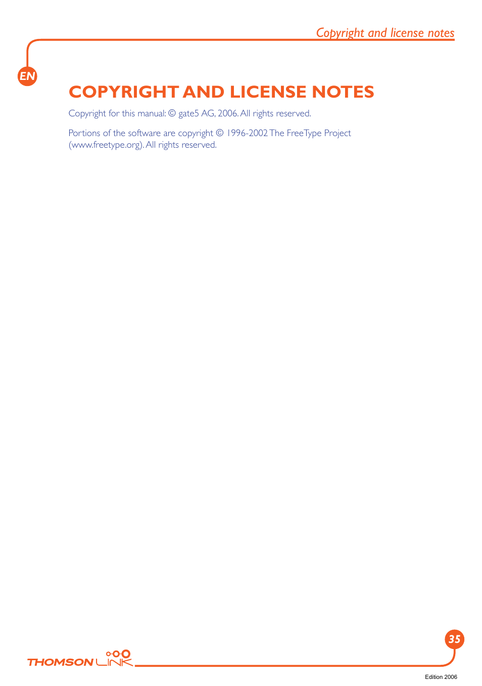 Copyright and license notes | Technicolor - Thomson GPS 420 User Manual | Page 36 / 109