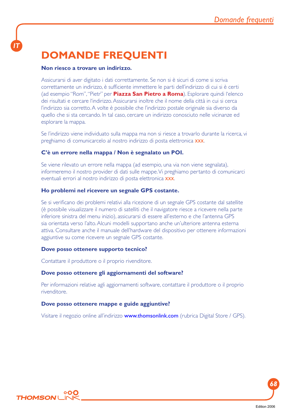 Domande frequenti | Technicolor - Thomson GPS 420 User Manual | Page 69 / 109