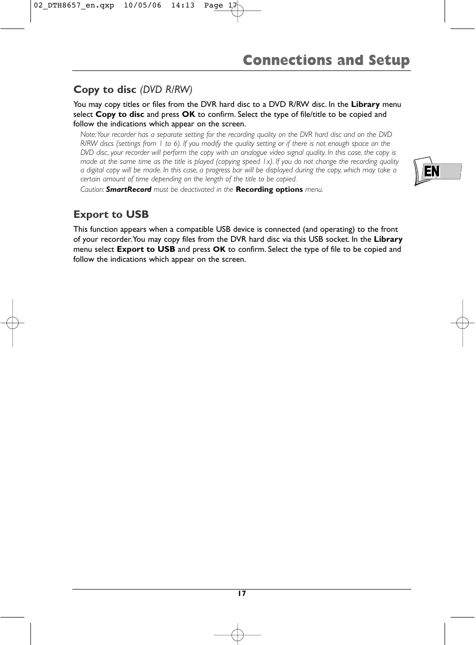 Connections and setup | Technicolor - Thomson DTH8657E User Manual | Page 19 / 49