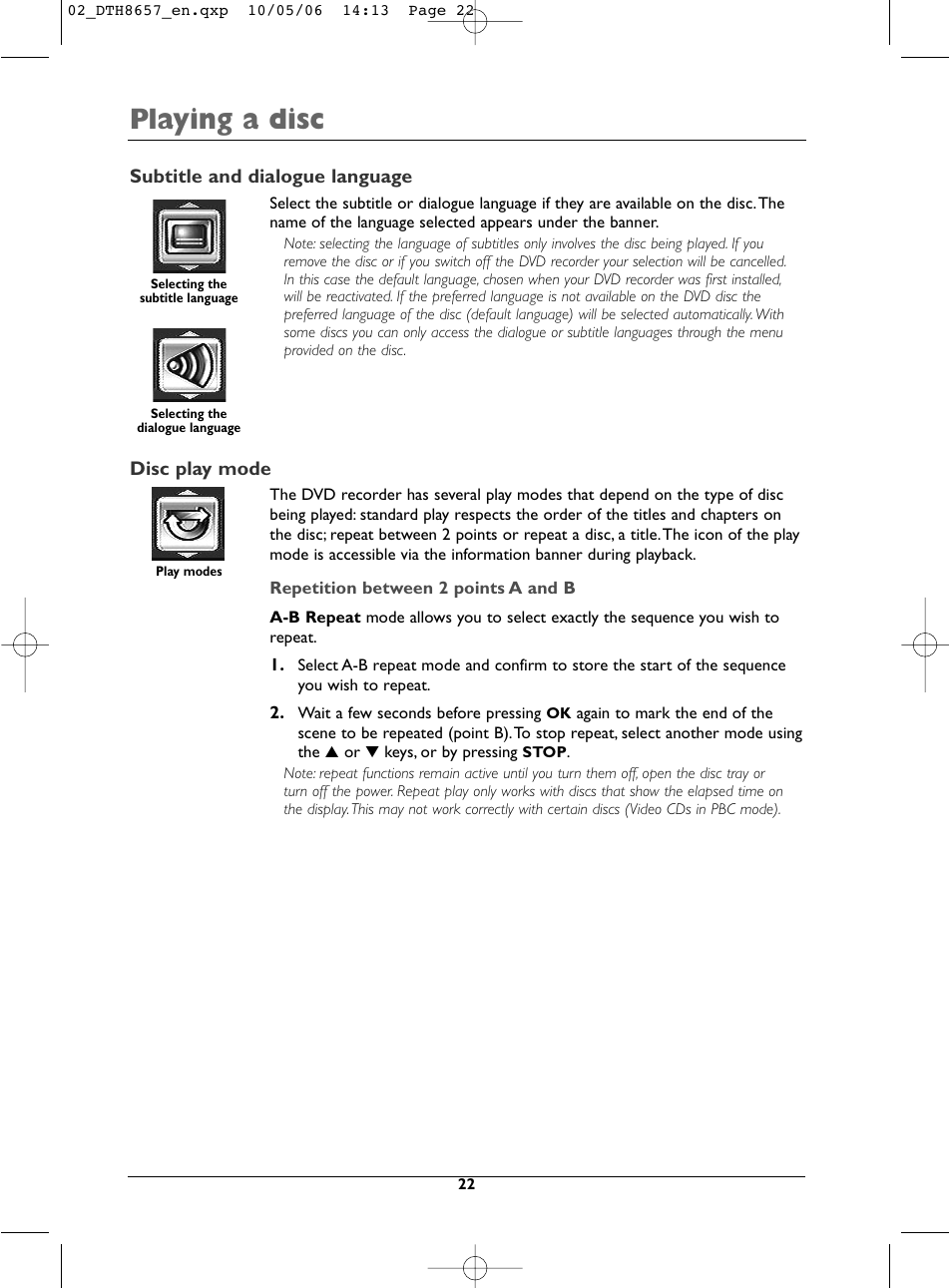 Playing a disc | Technicolor - Thomson DTH8657E User Manual | Page 24 / 49