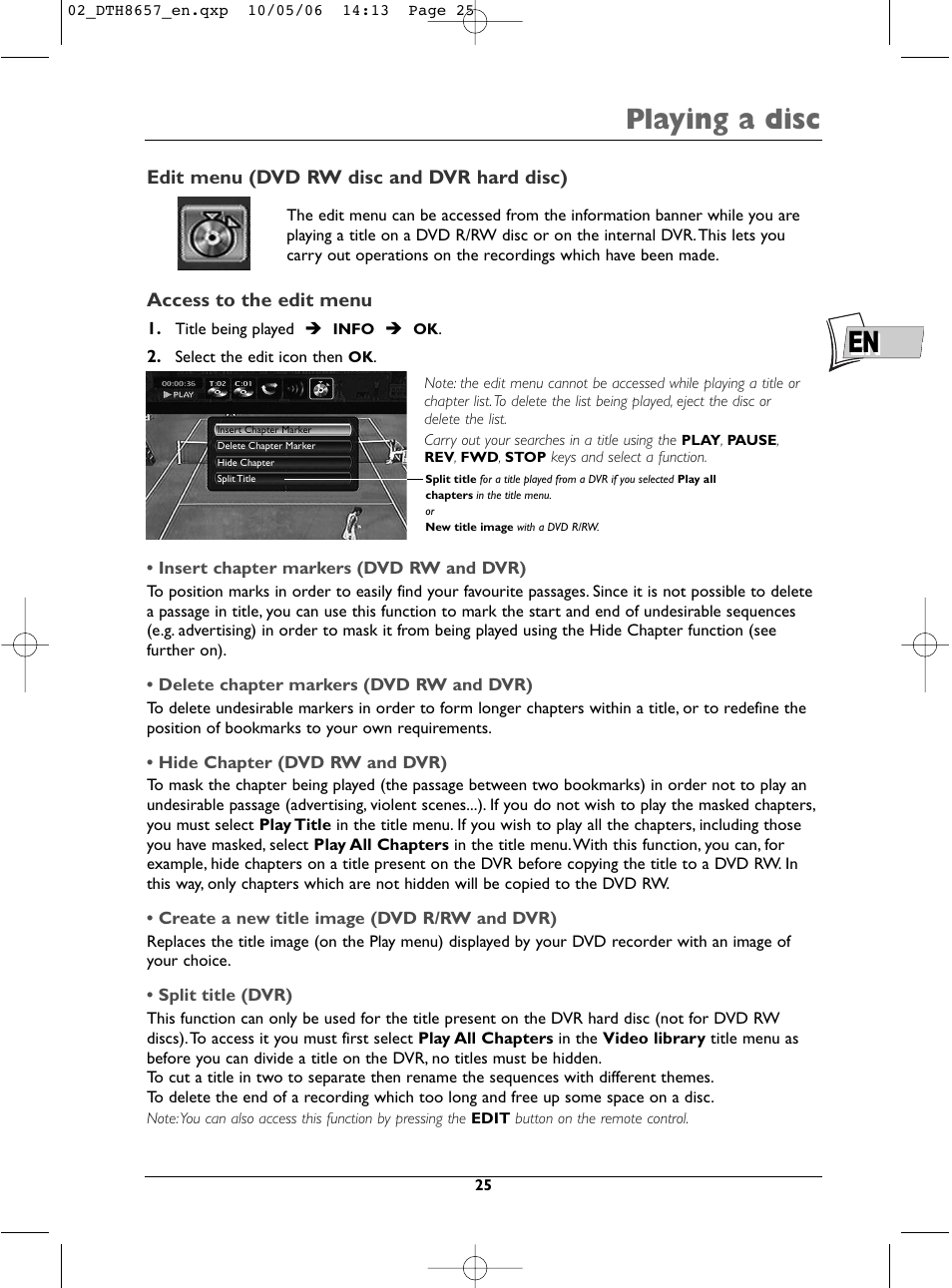 Playing a disc | Technicolor - Thomson DTH8657E User Manual | Page 27 / 49
