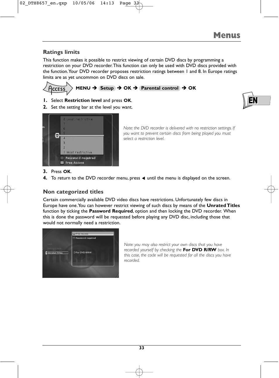 En menus | Technicolor - Thomson DTH8657E User Manual | Page 35 / 49