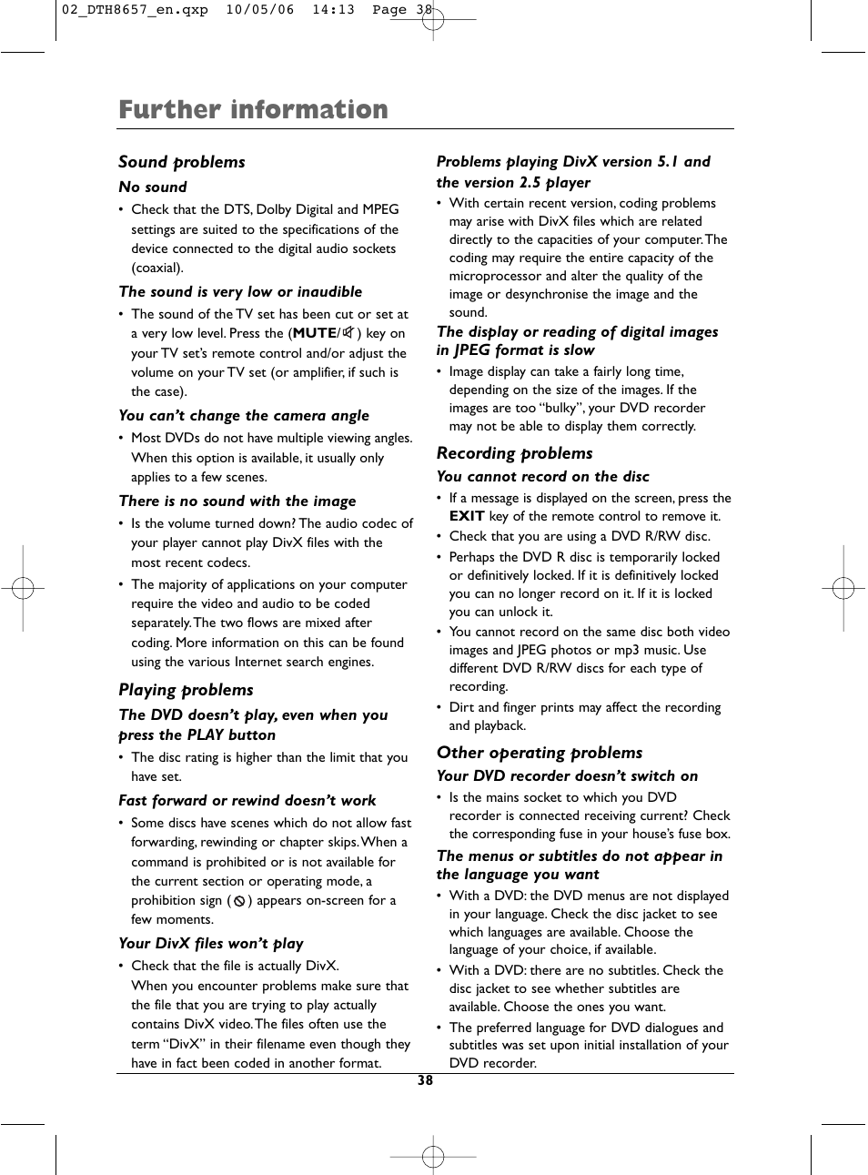 Further information | Technicolor - Thomson DTH8657E User Manual | Page 40 / 49