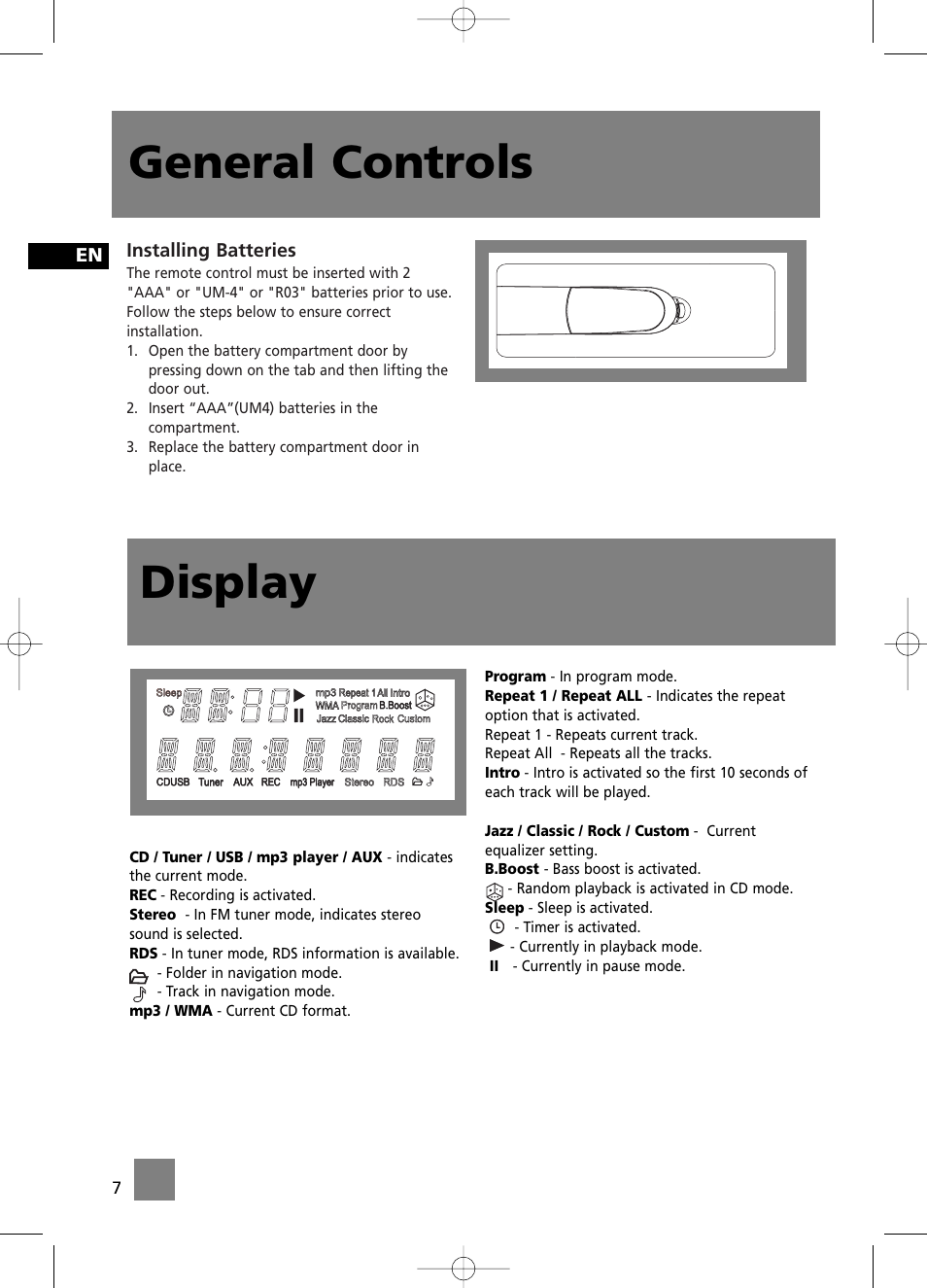General controls, Display, Installing batteries | Sleep | Technicolor - Thomson CS196 User Manual | Page 12 / 34