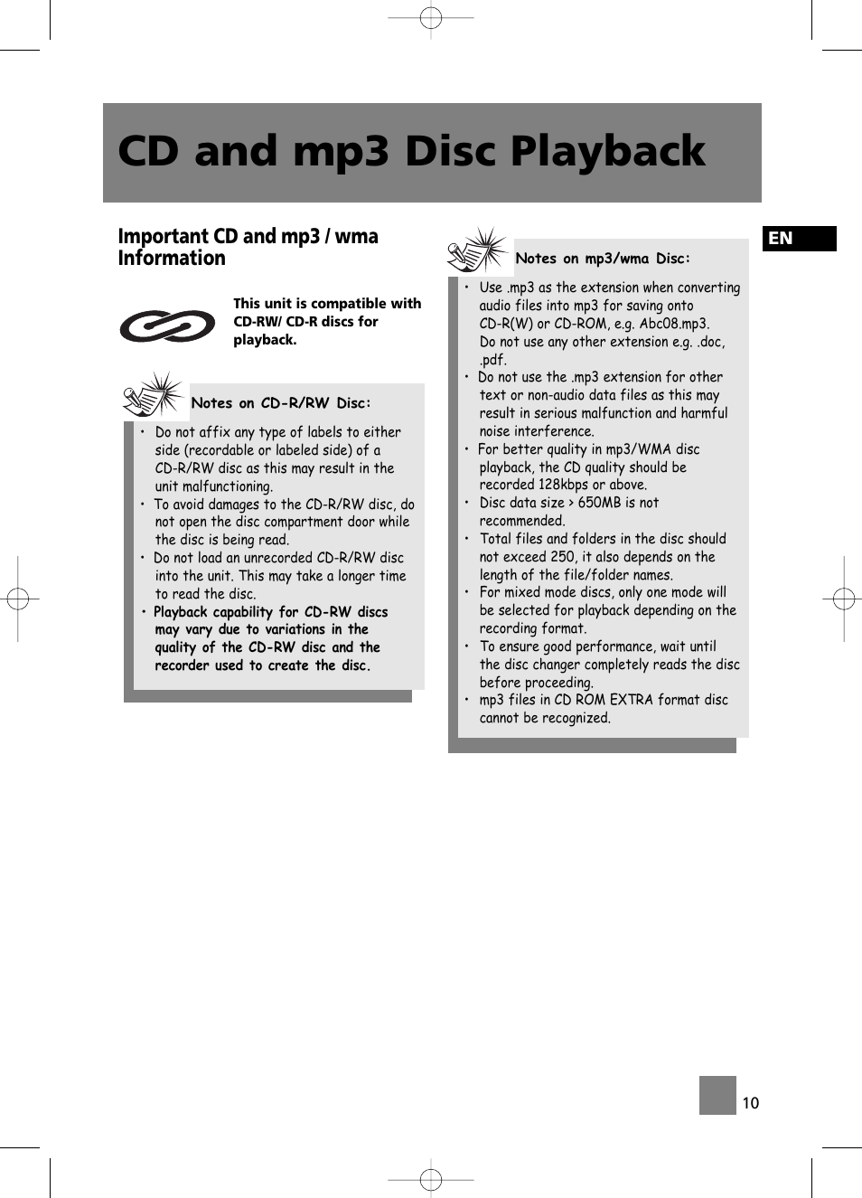 Cd and mp3 disc playback, Important cd and mp3 / wma information | Technicolor - Thomson CS196 User Manual | Page 15 / 34