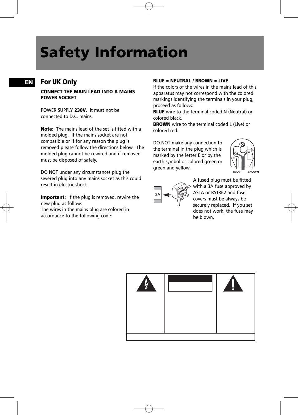 Safety information, For uk only, Caution | Warning | Technicolor - Thomson CS196 User Manual | Page 2 / 34