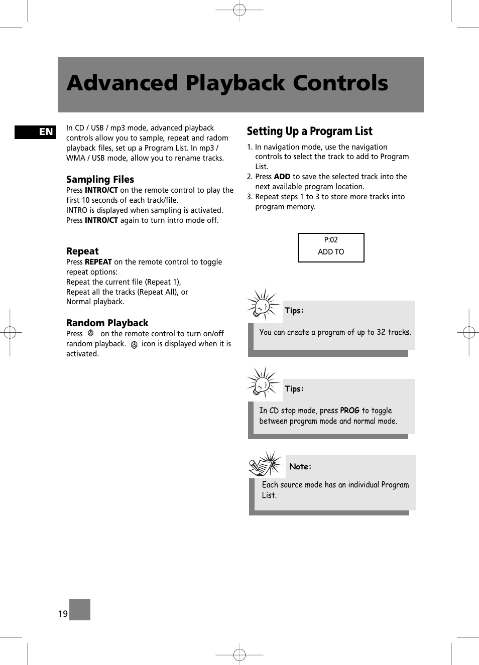Advanced playback controls, Setting up a program list | Technicolor - Thomson CS196 User Manual | Page 24 / 34