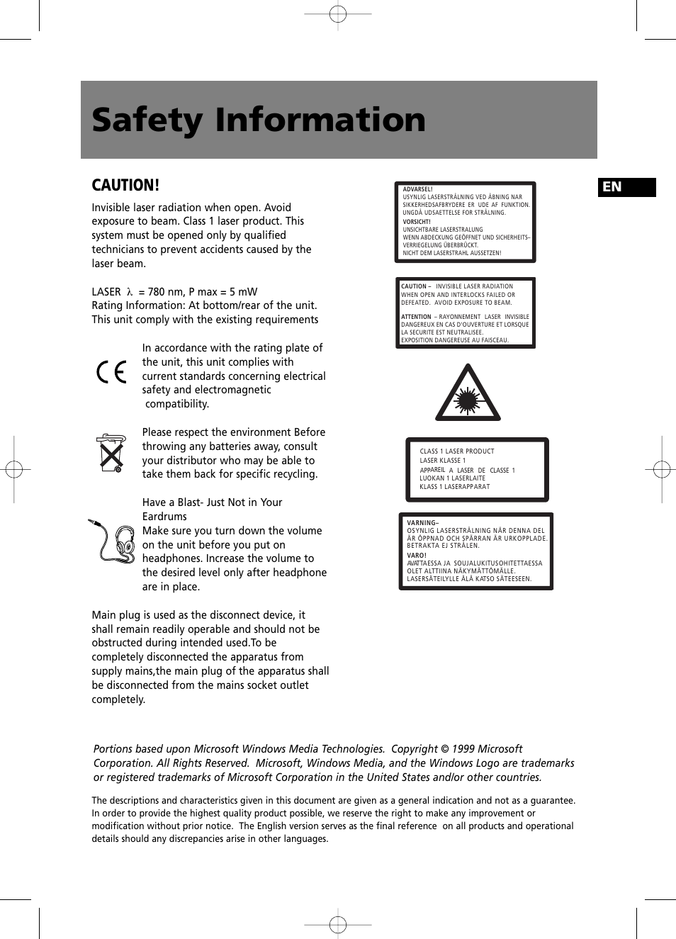 Safety information, Caution | Technicolor - Thomson CS196 User Manual | Page 3 / 34