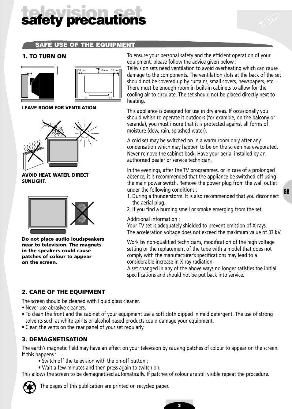 Safety precautions, Television set | Technicolor - Thomson 72MK89D User Manual | Page 2 / 36