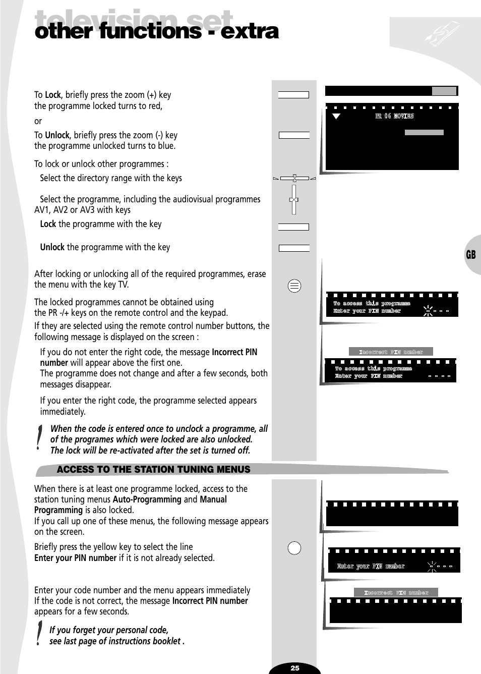 Acces to the station tuning menus, Television set, Other functions - extra | Technicolor - Thomson 72MK89D User Manual | Page 25 / 36