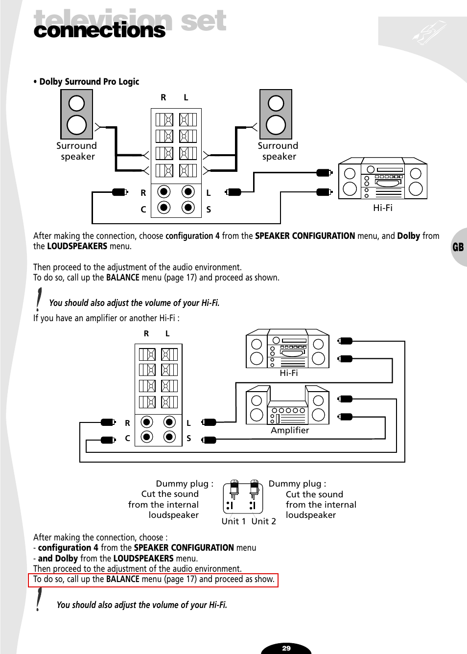 Television set, Connections | Technicolor - Thomson 72MK89D User Manual | Page 29 / 36