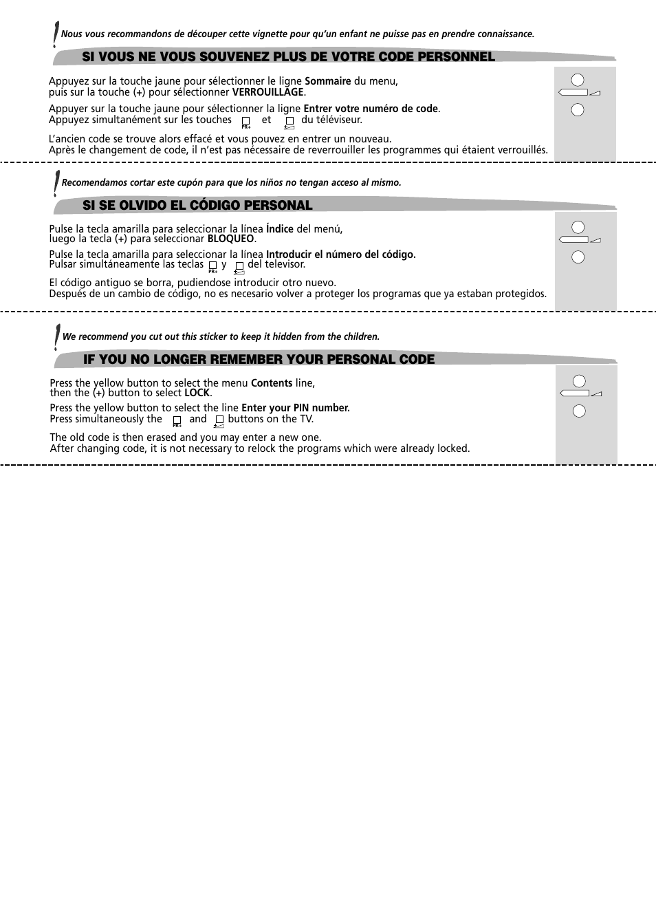 If you no longer remember your personal code, Si se olvido el código personal | Technicolor - Thomson 72MK89D User Manual | Page 36 / 36