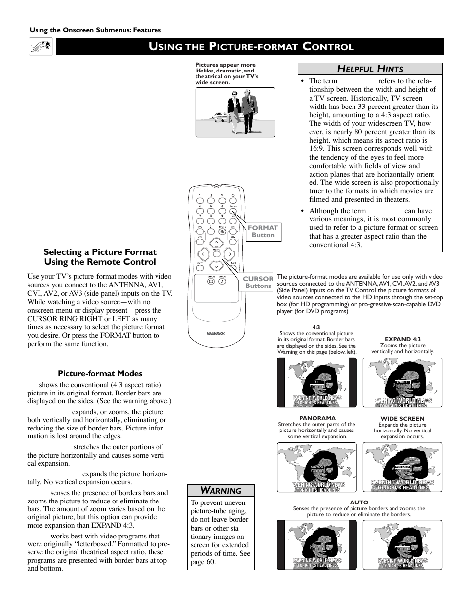 Sing the, Icture, Format | Ontrol | Philips 51PW9303 User Manual | Page 54 / 68