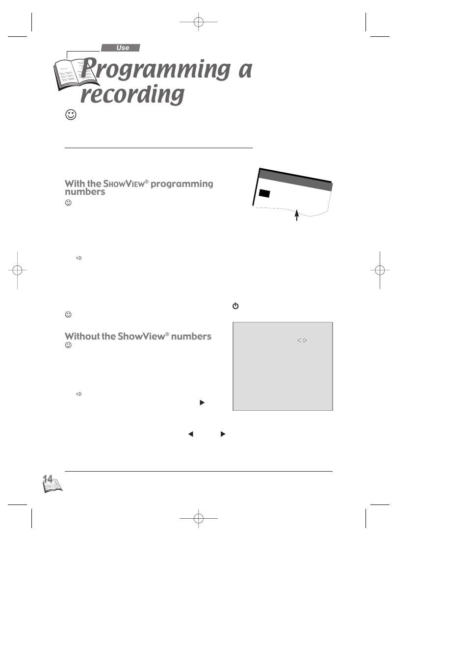 Programming a recording, With the showview programming numbers, Without the showview numbers | Rogramming a recording, With the s, Programming numbers, Without the showview, Numbers | Technicolor - Thomson NAVICLICK User Manual | Page 18 / 33