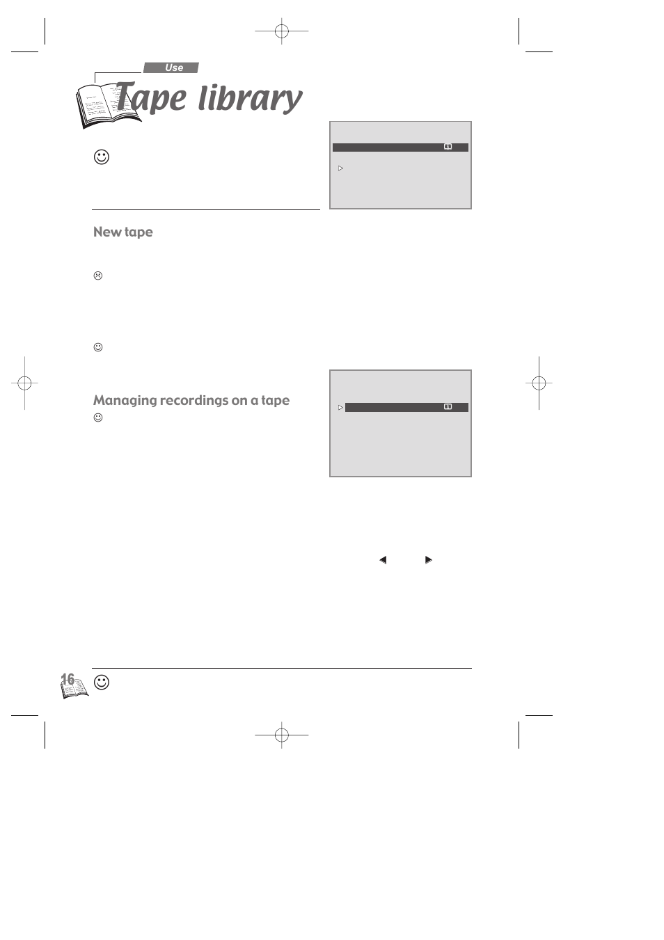 Tape library, New tape, Managing recordings on a tape | Ape library | Technicolor - Thomson NAVICLICK User Manual | Page 20 / 33