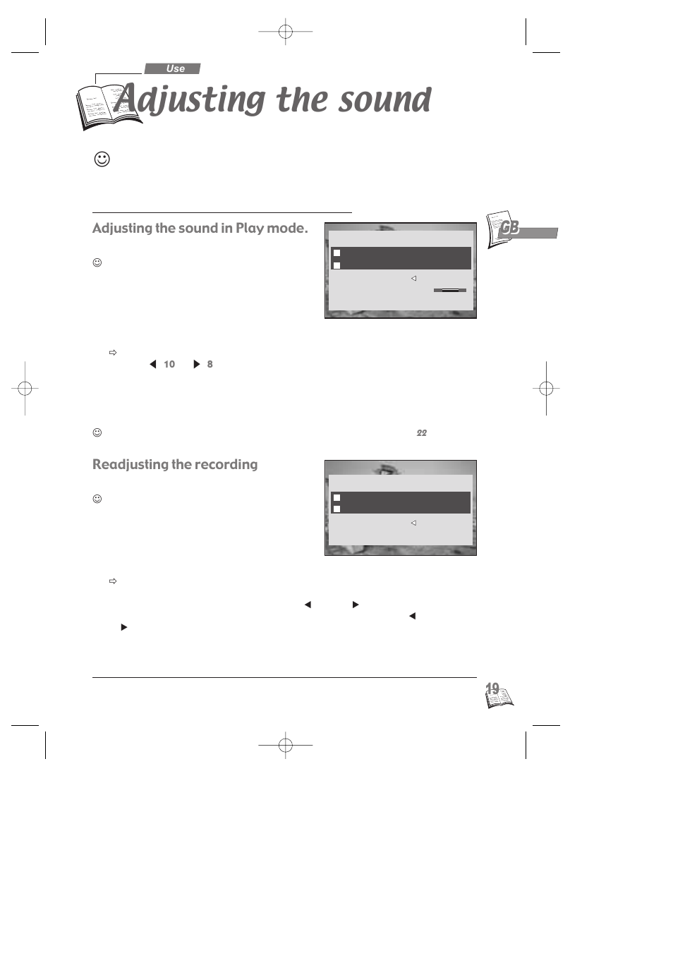 Adjusting the sound, Adjusting the sound in play mode, Readjusting the recording | Djusting the sound | Technicolor - Thomson NAVICLICK User Manual | Page 23 / 33