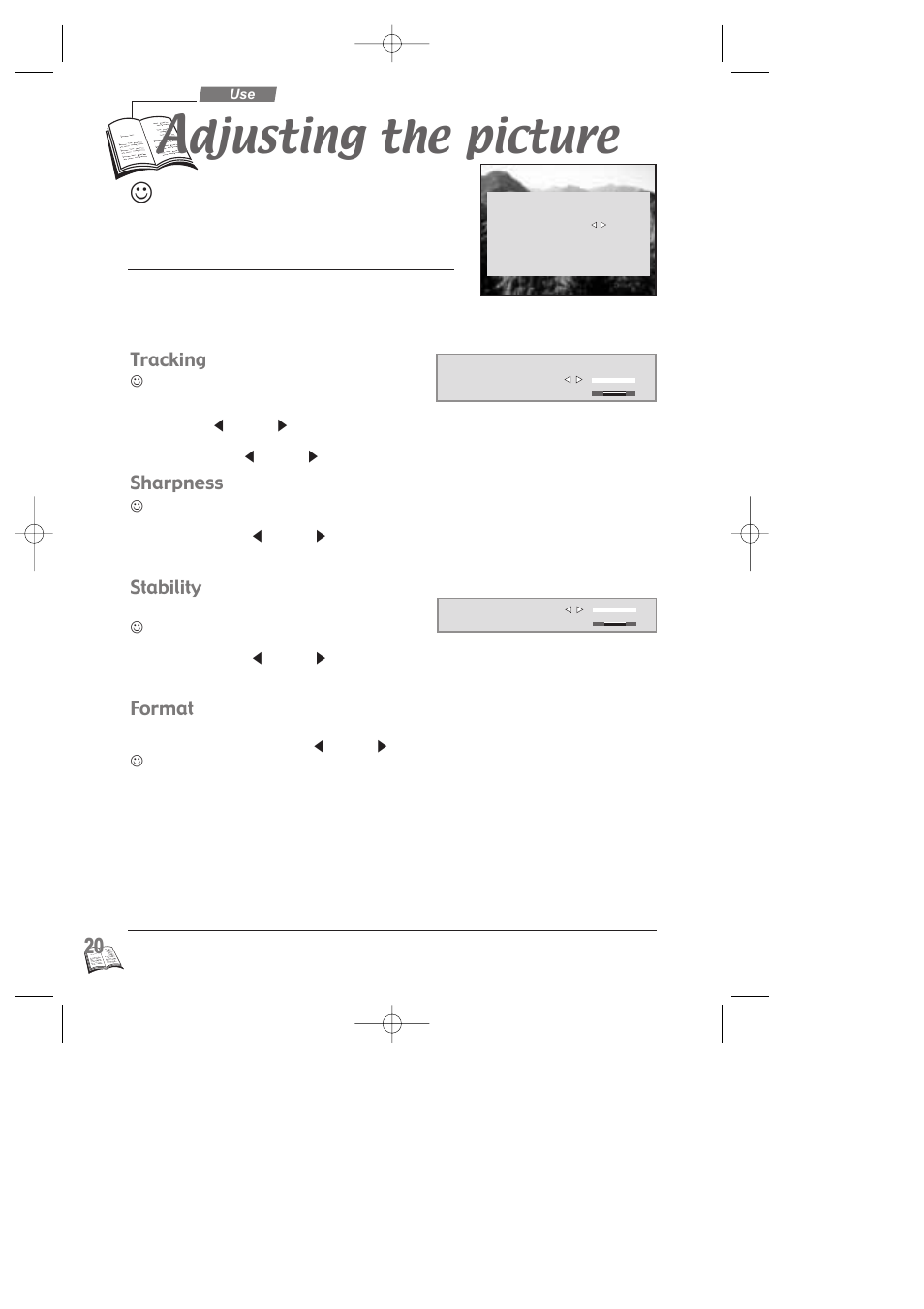 Adjusting the picture, Tracking, Sharpness | Stability, Format, Djusting the picture | Technicolor - Thomson NAVICLICK User Manual | Page 24 / 33