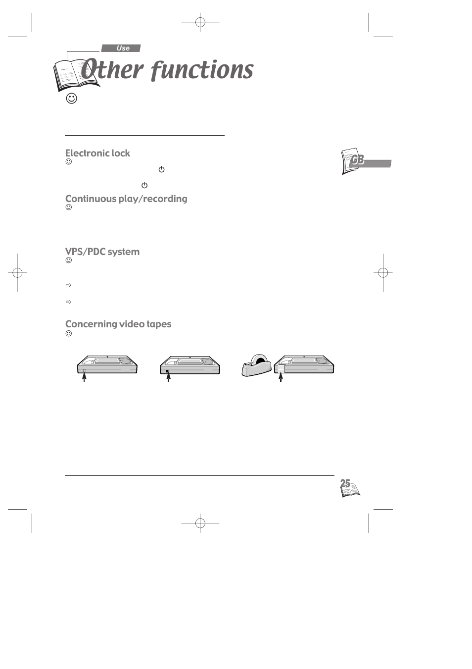 Other functions, Electronic lock, Continuous play/recording | Vps/pdc system, Concerning video tapes, Ther functions | Technicolor - Thomson NAVICLICK User Manual | Page 29 / 33