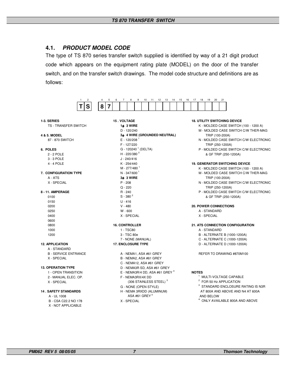 Product model code, T s 8 7, Ts 870 transfer switch | Technicolor - Thomson TS 870 User Manual | Page 11 / 46